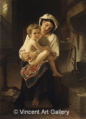 A1408,BOUGUEREAU, Young Mother Gazing at Her Child, 1871